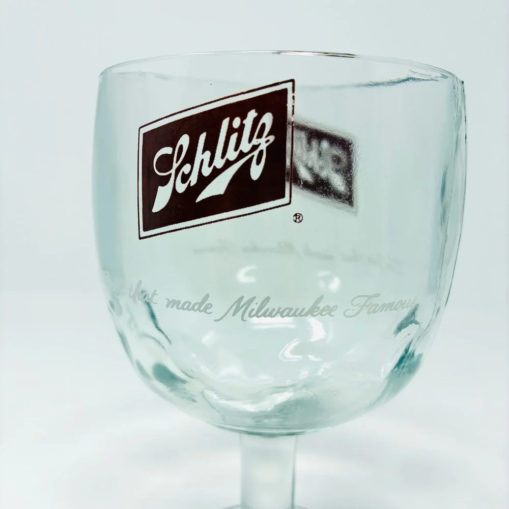 Vintage Schlitz ThumbPrint Beer Goblets Glasses Set of 3 Breweriana Barware 70's